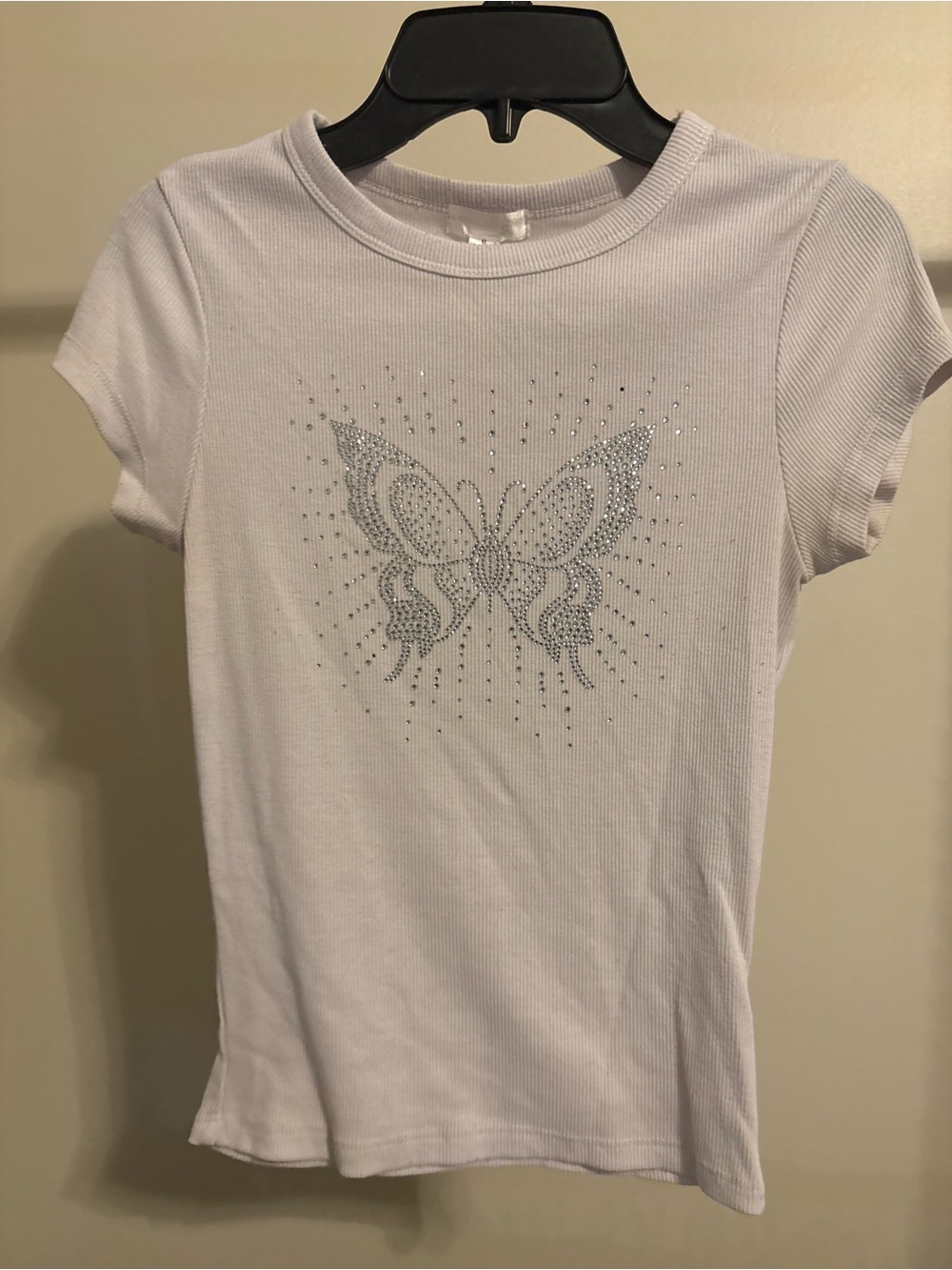 Girls White Short-Sleeve Butterfly Rhinestone Tee